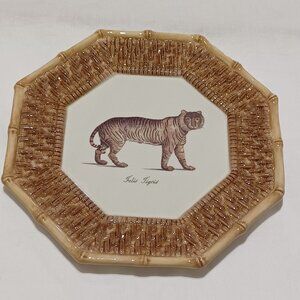 Raymond Waites Empire Plate TIGER Octagonal Decorative Faux Bamboo Rim Plate NOS